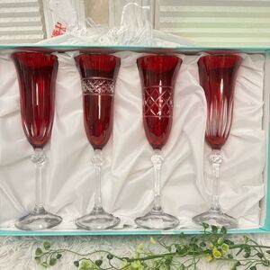 Gioielli da Tavola Le Stelle‎ Cristal Italy Red Cut Crystal Champagne Flute 4 pc